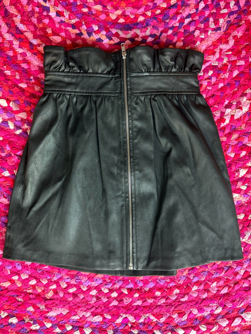 Black Leather Zip-Front Mini Skirt